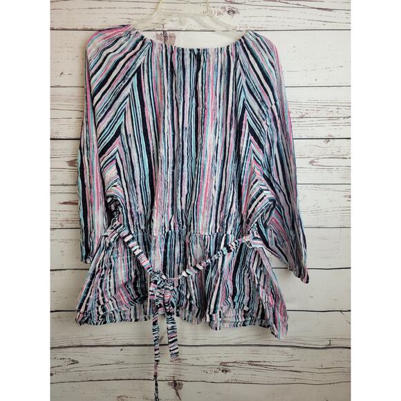 Lane Bryant Blue Pink Striped Surplice Textured Faux Wrap Top Women's Size 26/28 - Picture 9 of 11